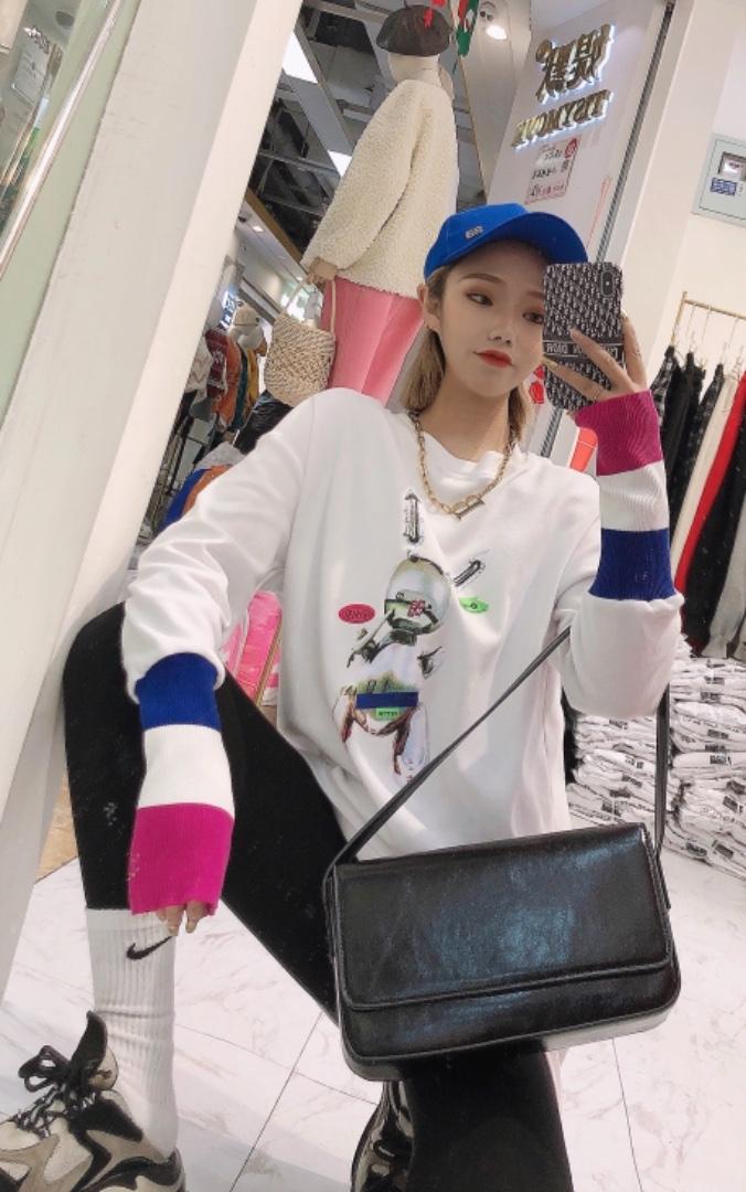 春季新款拼接针织袖长袖T，女装，媞默