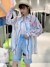 DG883韩东大门撞色竖条纹拼织带宽松减龄天丝长袖防晒开衫，女装，L·H·X