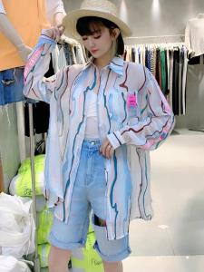 DG883韩东大门撞色竖条纹拼织带宽松减龄天丝长袖防晒开衫,女装,L·H·X