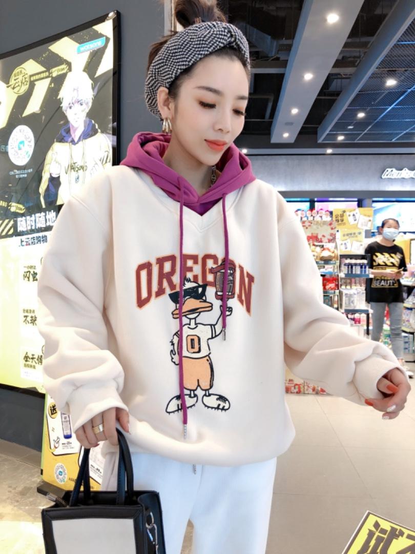 拼色款加绒卫衣，女装卫衣/绒衫，一杭