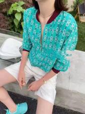 DG892欧货2021夏季新款女装时尚印花拉链显瘦上衣，女装，L·H·X