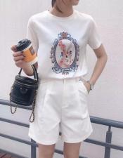 夏季新款高弹牛奶丝魔镜图案T，女装，格瑞琪