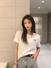 DG877春季新品可爱刺绣小脚丫百搭短袖T恤，女装T恤，L·H·X