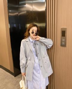 香丽迪抽绳收腰风衣女春夏新款糖果色小个子休闲外套中,女装风衣,香丽迪