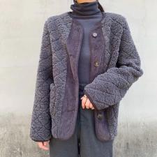 【现货】短款毛毛外套。MLXL 【搭配】格子衬衫，女装衬衫，FUMEI赋美