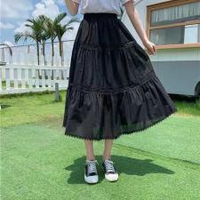 现货夏季高腰蕾丝边半身裙女新款韩版百搭大摆a字版层层蛋糕裙，女装半身裙，妍妍衣坊