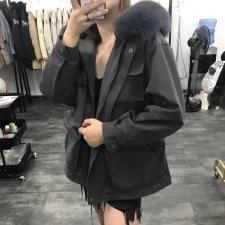 ZHG8111欧货大口袋真狐狸毛领可拆卸獭兔内胆保暖皮草派克，女装皮草，L·H·X