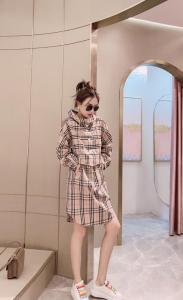 2021春装格子带帽连衣裙,女装连衣裙,莫妮菲