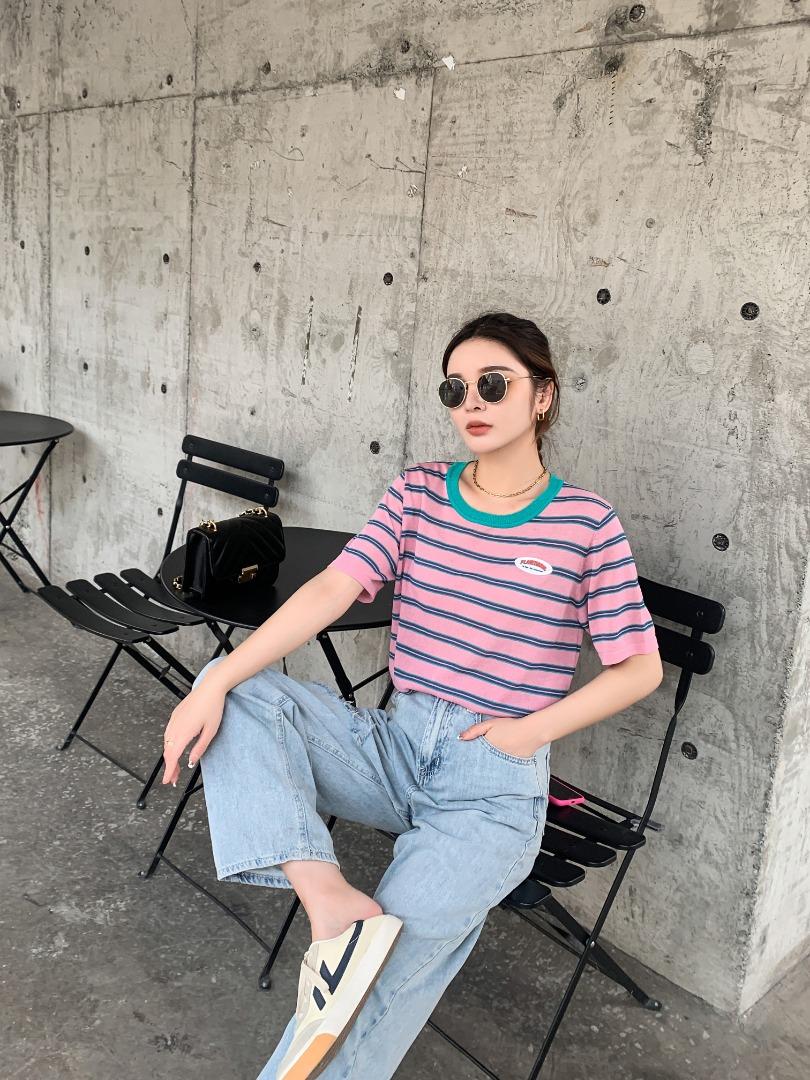 靓丽彩条针织衫，女装，丽薇塔