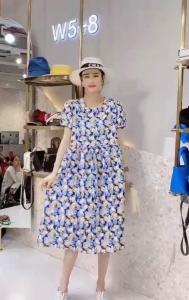 DG891夏季新款2021韩版时尚印花压褶A字连衣裙,女装连衣裙,L·H·X