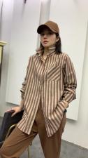 现货麻棉条纹衬衫，女装衬衫，依鼎衣典