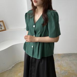 V领前排扣麻将小衫,女装,土布鱼