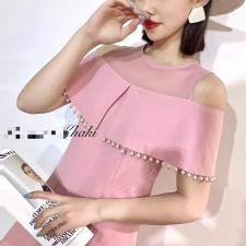 露肩珍珠连衣裙，女装连衣裙，玩美