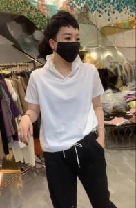 AX302欧货春夏新款时尚气质连蕾丝帽短袖T恤上衣女，女装T恤，L·H·X