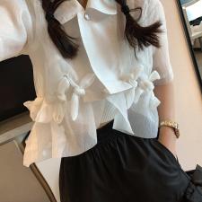 蝴蝶结短衬衫，女装衬衫，XTZ style