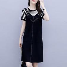 条子拼接连衣裙，女装连衣裙，平凡人生