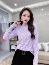 9513#金貂绒蕾丝加衬时尚打底小衫。4色4码，女装，红妞(1F)