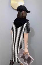 AX9703欧洲站夏装女2021新款欧货休闲宽松条纹织带连衣，女装，L·H·X