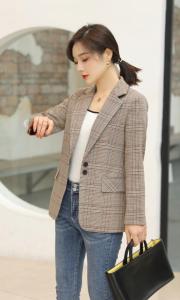 2021格子西装外套,女装西装,菲雪妮