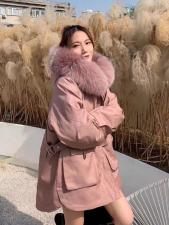 ZHG9282工装风亮晶晶抽绳真狐狸毛领内胆可拆卸皮草派克服，女装皮草，L·H·X