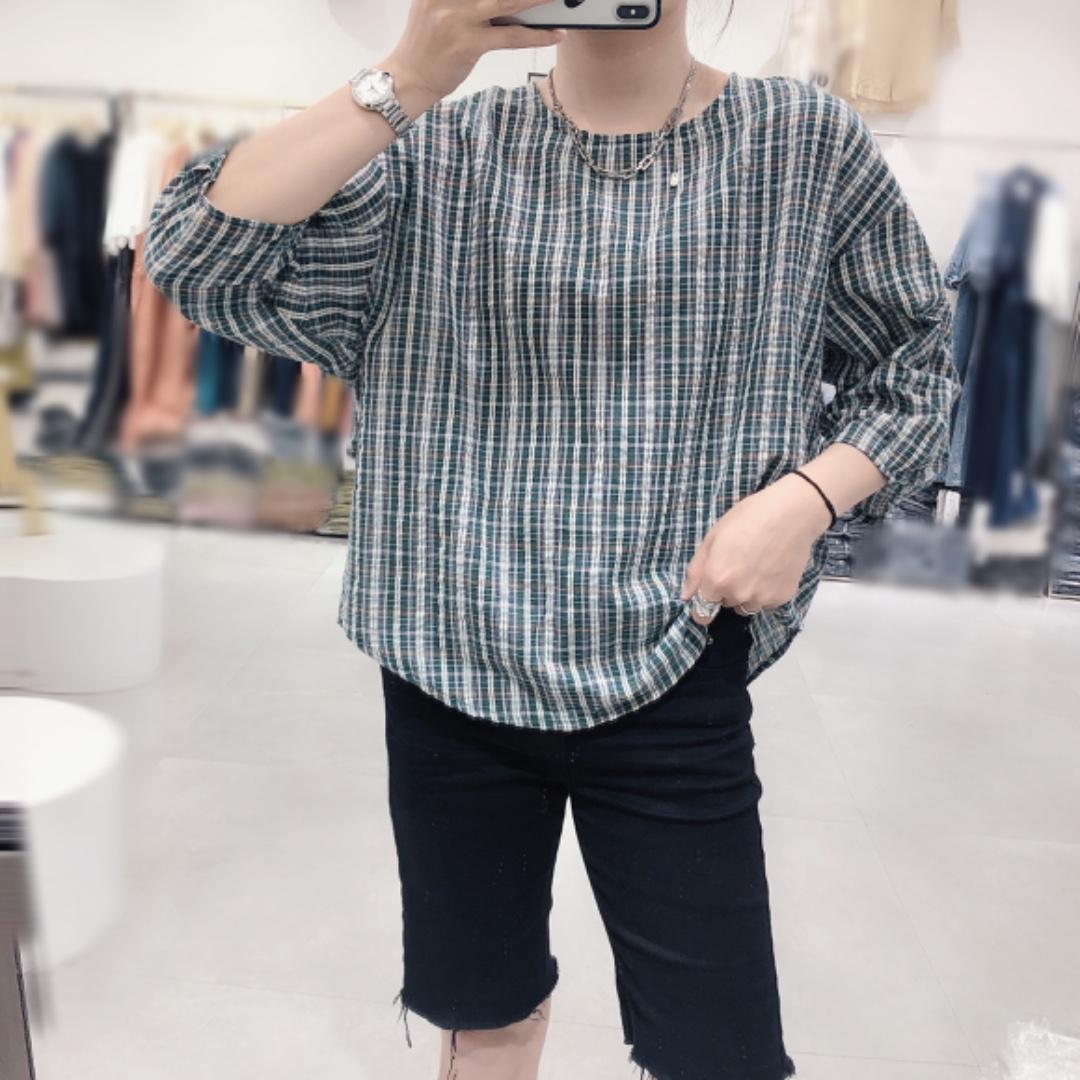 后小漏背格子上衣，女装，魅力可诗