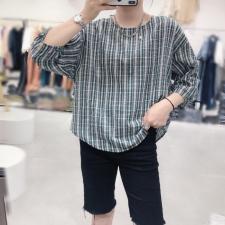 后小漏背格子上衣，女装，魅力可诗