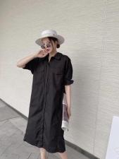 ［爱美欧］夏季新款带腰带长款衬衫连衣裙，女装衬衫，爱美欧