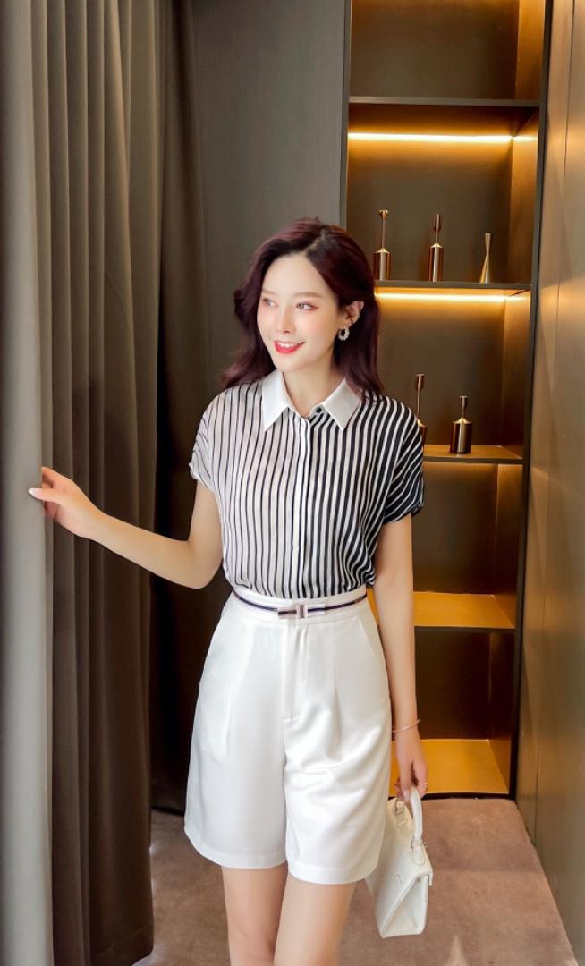 渐变条纹拼接衬衫，女装衬衫，七米