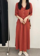 （现货）夏季新款，韩系一排扣后绑带连衣裙，女装连衣裙，小时代