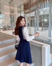 【现货】早春新款韩版学院风拼接连衣裙，女装连衣裙，E莎