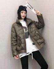 DG832潮牌亮皮立领不规则车线保暖羽绒服，女装羽绒服，L·H·X