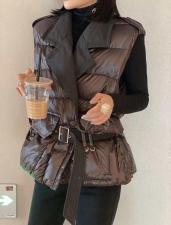 W6825欧洲站简约设计翻领亮皮保暖羽绒马甲，女装马夹，L·H·X