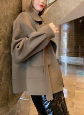 SL20111娃娃领时尚肩带百分百羊毛双面呢短款小外套，女装，L·H·X