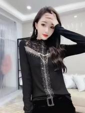 5060#新西兰羊绒针织面料拼蕾丝，性感小女人味百搭打底，女装，红妞(1F)