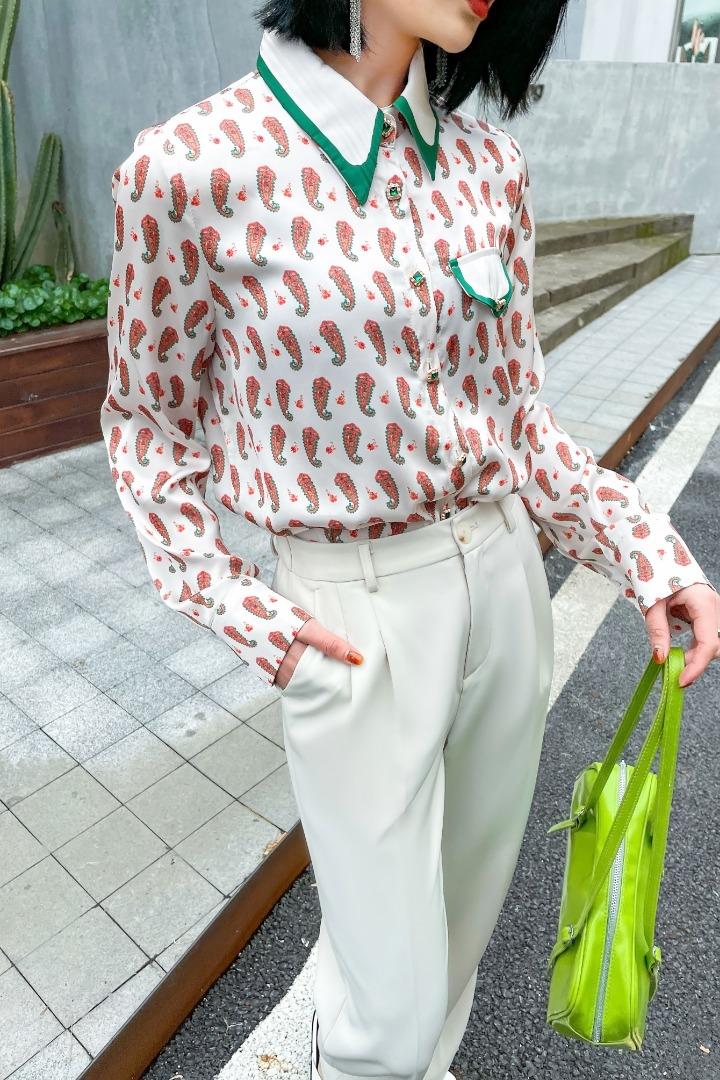 定位腰果花衬衣，女装，哥卓