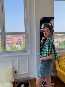 【现货】2021夏季新品 百搭绿格子上衣，女装，blue face