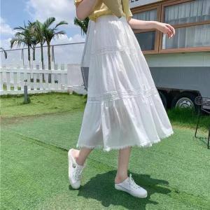 现货 夏季高腰蕾丝边半身裙女新款韩版百搭大摆a字版层层蛋糕裙,女装半身裙,妍妍衣坊