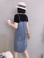 假两件套牛仔连衣裙，女装连衣裙，依伊贝诺