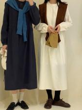 【现货】韩系春款花边领压褶百搭连衣裙，女装连衣裙，HertBella