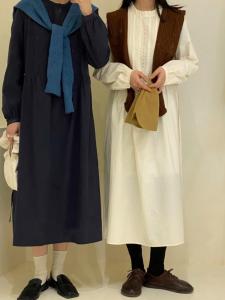 【现货】韩系春款花边领压褶百搭连衣裙,女装连衣裙,HertBella
