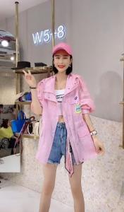 DG880-1夏季新款彩色连帽抽绳收腰显瘦百搭休闲拉链防晒衣,女装,L·H·X