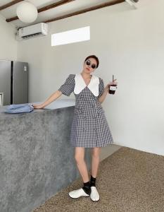 现货夏季新款薄款格子西装裙，女装西装，青菜萝卜
