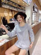 针织拼接棉质小衫，女装，萌蔻