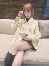 SL20111娃娃领时尚肩带百分百羊毛双面呢短款小外套，女装，L·H·X