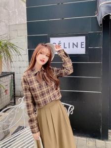 学院风洋气格子衬衣,女装,麦筱萌