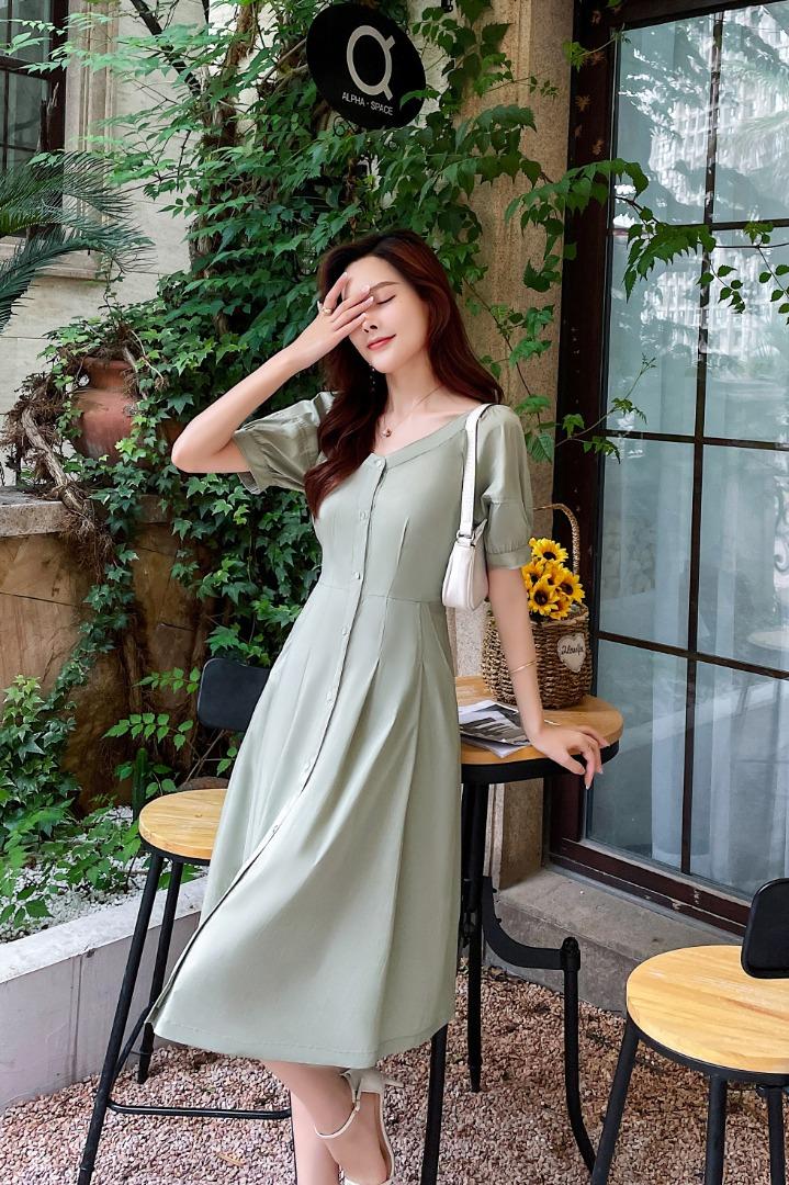 21新款现货简约大方显瘦连衣裙面料舒服薄没里衬M-XXL，女装连衣裙，艾涵