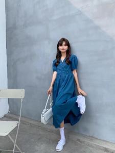 2021夏季韩版新款全棉成衣砂洗连衣裙,女装连衣裙,程稀
