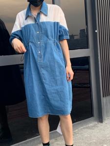 拼牛仔连衣裙，女装连衣裙，卡笛琇