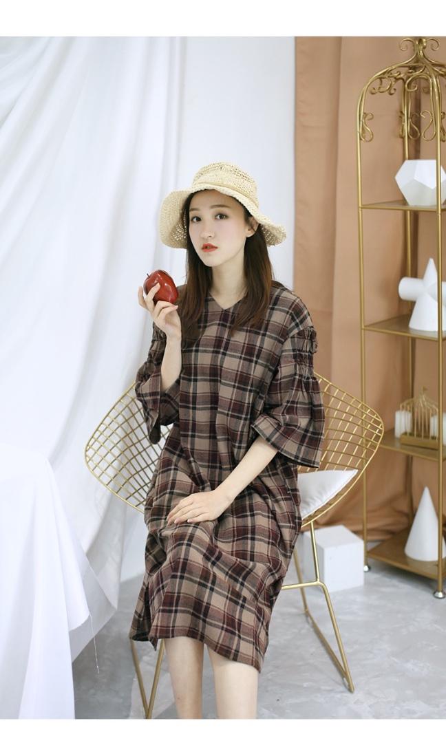 现货亚麻、苎麻盘扣裙，女装，蓝院