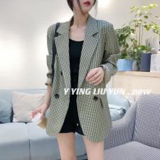 格子西装外套，女装西装，迎盈柳韵